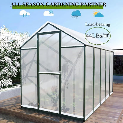 72*120in Greenhouse for Outdoors, Polycarbonate Greenhouse with Stronger Wind Protection and Roof Vent, Walk-in Large Aluminum Sunroom Winter Proof, Green