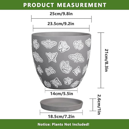 Pots for Plants 10 Inch - Ceramic Planter Indoor Plant Pots for Plants Large Flower Pot with Drainage Hole and Saucer for Outdoor Plants Home Garden Gray