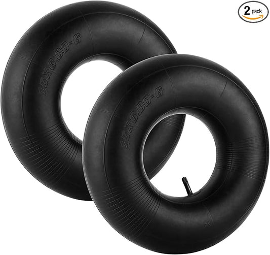 15x6.00-6" Inner Tube with Straight Valve Stem (2-Pack) - Heavy Duty Replacement Tire Tubes for Lawn Mower, Snow Blower, Riding Mowers, ATVs, Golf Carts