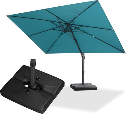 PURPLE LEAF 9' × 11.5' Patio Cantilever Umbrella with Base Outdoor Rectangle Adjustable Offset Umbrellas with 360-degree Rotation and 8 Heavy Duty Metal Ribs for Garden Deck Pool Turquoise Blue