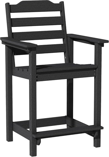OTSUN 24 Inch HDPE Counter Height Outdoor Chair, All Weather Resistant Adirondack Bar Stools for Balcony, Porch Kitchen(1 PC, Black)