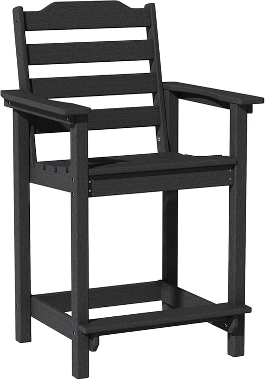 OTSUN 24 Inch HDPE Counter Height Outdoor Chair, All Weather Resistant Adirondack Bar Stools for Balcony, Porch Kitchen(1 PC, Black)