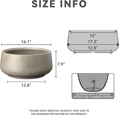 Kante 16.1" Dia Round Curvy Concrete Planter, Large Plant Pots with Drainage Hole and Rubber Plug for Indoor Outdoor Plants, Flower Pot for Home Garden Patio Porch, Weathered Concrete