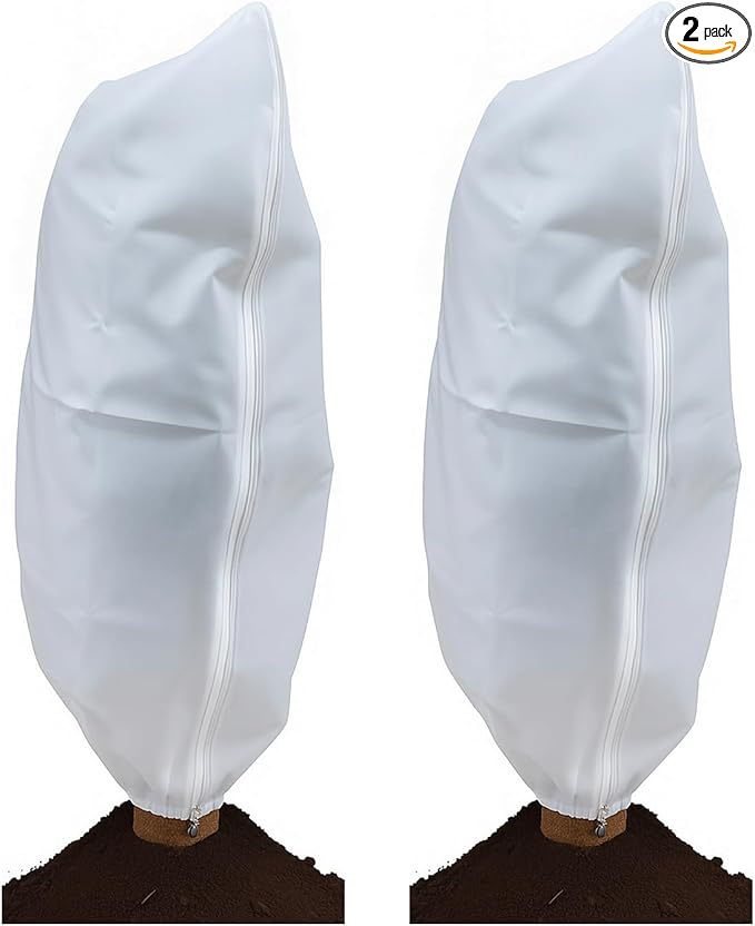 2 Packs Plant Covers Freeze Protection Frost Cloths for Outdoor Plants with Zipper Drawstring Jacket Cover Bags for Shrub Bush Tree Potted Cold Weather Garden Warm Insulation (white, 31.5" W x 47"H)