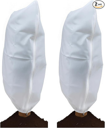 2 Packs Plant Covers Freeze Protection Frost Cloths for Outdoor Plants with Zipper Drawstring Jacket Cover Bags for Shrub Bush Tree Potted Cold Weather Garden Warm Insulation (white, 47"W x 71"H)