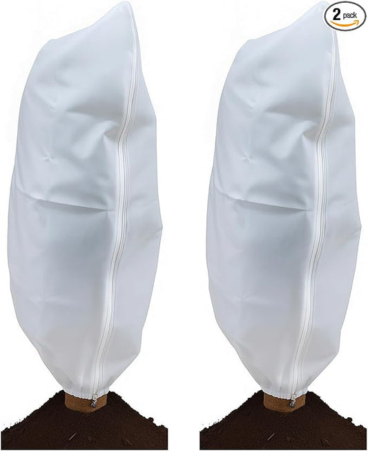 2 Packs Plant Covers Freeze Protection Frost Cloths for Outdoor Plants with Zipper Drawstring Jacket Cover Bags for Shrub Bush Tree Potted Cold Weather Garden Warm Insulation (white, 47"W x 71"H)