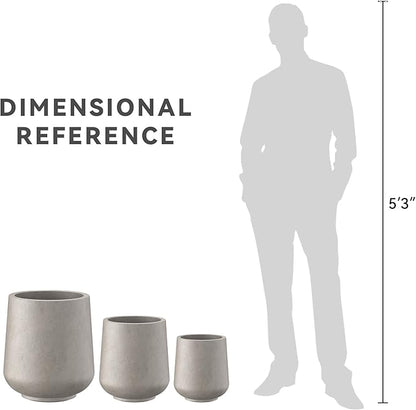 Kante 15.3"+11.6"+8.2" Dia Round Concrete Planter, Large Outdoor Indoor Planter Pots Containers with Drainage Holes and Rubber Plug for Home Garden Patio, Buff Concrete