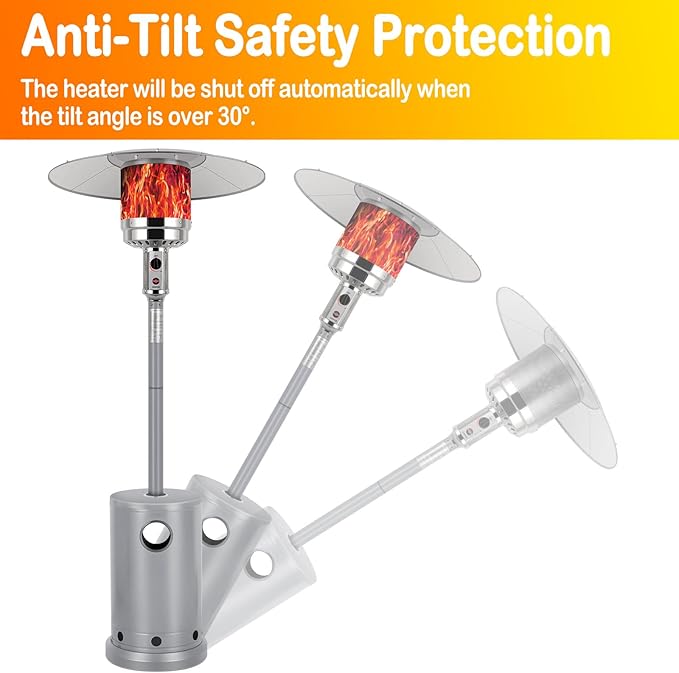 Hykolity 50,000 BTU Patio Heater with Sand Box, Table Design, Double-Layer Stainless Steel Burner, Wheels, Tip-over Protection System, Outdoor Heater for Home and Residential, Silver