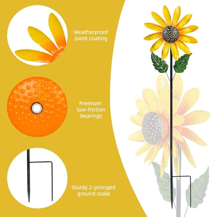 Viveta Sunflower Wind Spinner, 56" Metal Wind Spinner with Stake, Wind Spinners for Yard and Garden Lawn Patio Decor