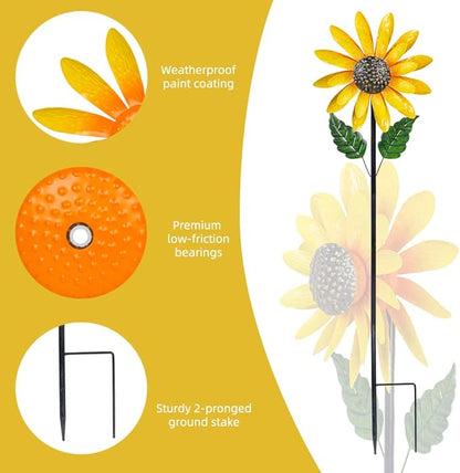 Viveta Sunflower Wind Spinner, 56" Metal Wind Spinner with Stake, Wind Spinners for Yard and Garden Lawn Patio Decor