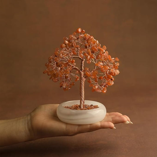 Carnelian Crystal Tree Healing Gemstone Tree with 243 Natural Crystals, Feng Shui Tree, Money Tree, Energy Decor for Home Office Desk, Spiritual Gift for Women