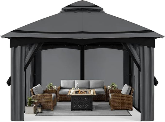 MASTERCANOPY 10x10FT Outdoor Patio Gazebo with Mosquito Netting for Backyard, Patio, Garden Dark Grey