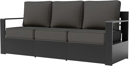Aluminum Patio Sofa - 3-Seater Outdoor Sofa with 6" Thick Water-insistant Cushions, All-Weather Use Frame, Removable Cover, Ideal for Garden, Poolside (Grey)