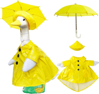 Waterproof Goose Raincoat Outfit with Umbrella for 23 inch Porch Statues, Autumn Garden Decor & Windproof Yard Sculptures