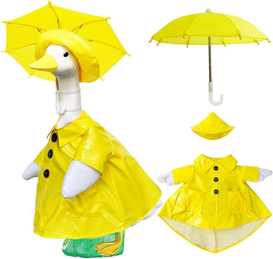 Waterproof Goose Raincoat Outfit with Umbrella for 23 inch Porch Statues, Autumn Garden Decor & Windproof Yard Sculptures