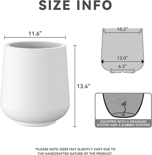 Kante 11.6" Dia Round Concrete Planter, Outdoor Indoor Large Plant Pots Containers with Drainage Hole and Rubber Plug for Home Garden Patio, Pure White