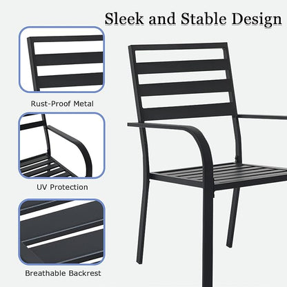 Outdoor Dining Chairs Set of 2, Aluminum Frame Stackable Patio Dining Chairs with Armrest, Wrought Iron Patio Bistro Chairs for Lawn, Backyard, Garden, Porch
