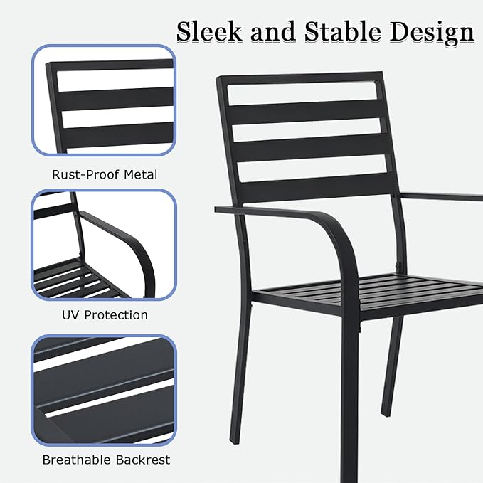 Outdoor Dining Chairs Set of 4, Aluminum Frame Stackable Patio Dining Chairs with Armrest, Wrought Iron Patio Bistro Chairs for Lawn, Backyard, Garden, Porch