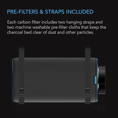 AC Infinity Air Carbon Filter 12" with Premium Australian Virgin Charcoal, for Inline Duct Fan, Odor Control, Hydroponics, Grow Rooms