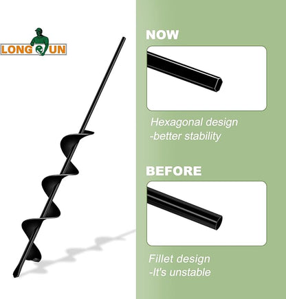 LONGRUN Auger Drill Bit for Planting, Garden Spiral Hole Drill for 3/8” Hex Drive Augers, Solid Shaft Hole Digger Easy Rapid Planter for Planting Trees, Bulbs, Seedlings-2.4"x22.84"