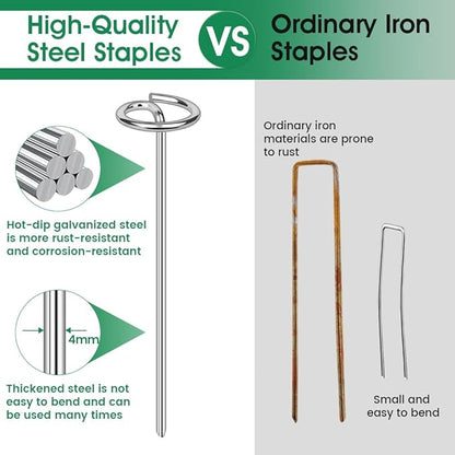 12in Landscape Fabric Pins, Bold 8 Gauge Galvanized Steel Garden Staples, Tent Stakes Landscape Fabric Staples Yard Stakes for Decoration Weed Barrier (50 X 12in)