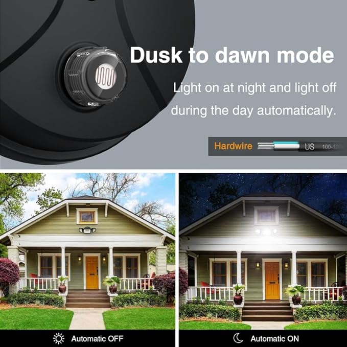 Onforu 100W Dusk to Dawn Outdoor Lighting, 9000LM Exterior Led Flood Lights, IP65 Waterproof 3 Adjustable Heads Security Black Lights Fixture, 6500K Photocell Floodlights for Garage, Patio, Yard