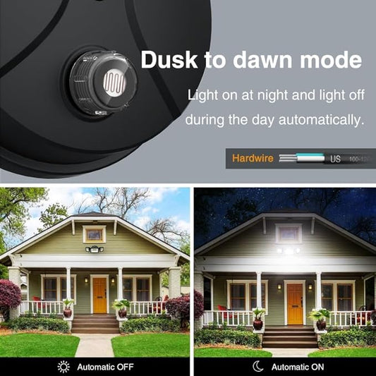 Onforu 100W Dusk to Dawn Outdoor Lighting, 9000LM Exterior Led Flood Lights, IP65 Waterproof 3 Adjustable Heads Security Black Lights Fixture, 6500K Photocell Floodlights for Garage, Patio, Yard