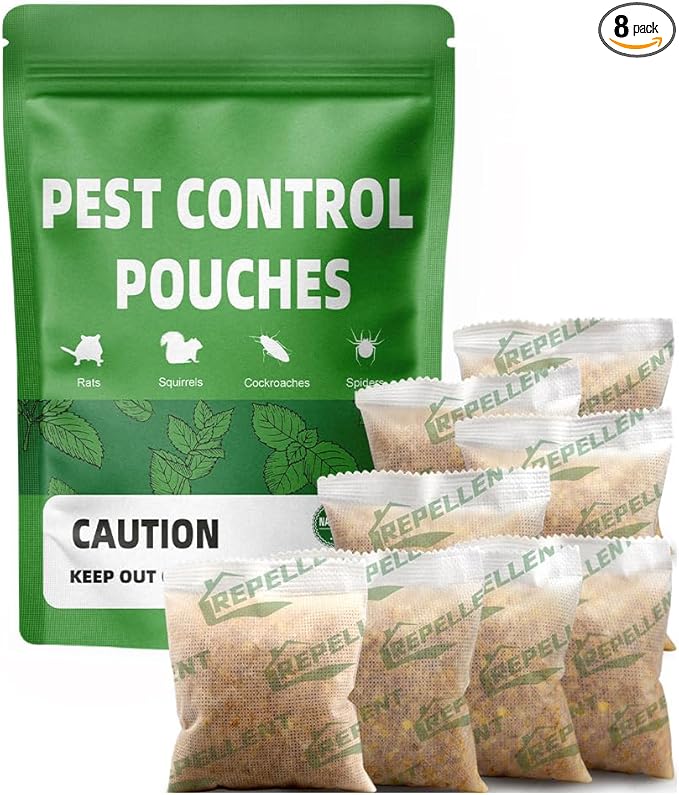 Pest Control, Mice Repellent Indoor, Mouse Repellant Pouches, Rodent Repellent, Peppermint to Repel Ant, Roach & Spider, Rat Deterrent for House, Keep Mice Away, Safe and Easy to Use-8P