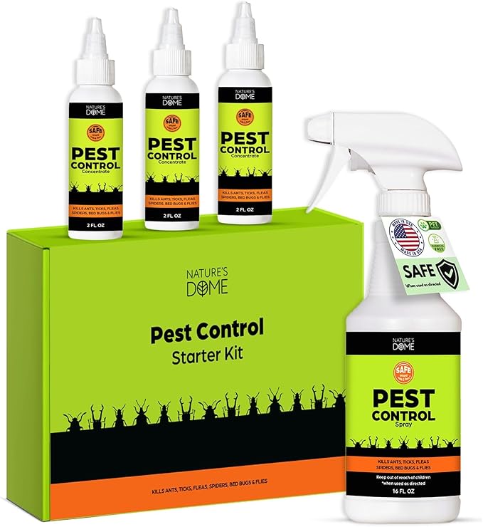 Nature's Dome Pest Control Starter Kit – Makes 3 Bottles (16 oz Each) – Eco-Friendly, Plant-Based Formula for Ant, Roach, Spider, Fly, Flea & Insect Control – Child & Pet Safe for Indoor/Outdoor Use