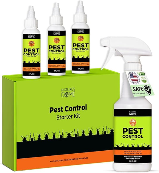 Nature's Dome Pest Control Starter Kit – Makes 3 Bottles (16 oz Each) – Eco-Friendly, Plant-Based Formula for Ant, Roach, Spider, Fly, Flea & Insect Control – Child & Pet Safe for Indoor/Outdoor Use