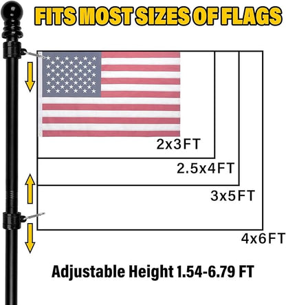 American Flag 3x5 FT with Pole Kit, 6FT Tangle Free Black Flagpole, Heavy Duty Spun Polyester US Flag with Embroidered Stars, Sewn Stripes, Brass Grommets, and Mounting Bracket for Outside House