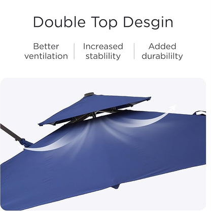 9' X 12' Cantilever Patio Umbrella with Base Included 360°Rotation Rectangular Outdoor Large Offset Umbrellas Double Top Heavy Duty Windproof for Garden Deck Pool, Navy