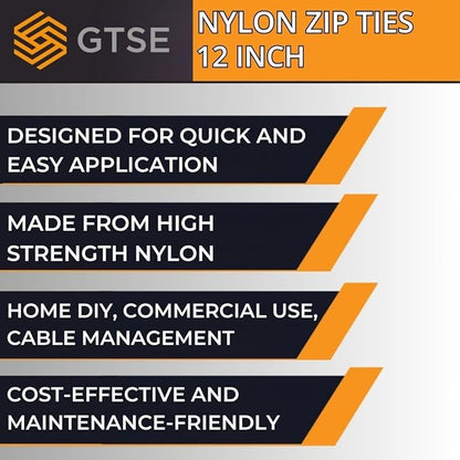 GTSE 12 Inch White/Clear Zip Ties, 100 Pack, 40lb Strength, UV Resistant Long Nylon Cable Ties, Self-Locking 12" Tie Wraps