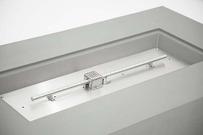 AMS Creations | Madison 60" Rectangular Natural Gas Outdoor Fire Pit Table | Light Gray Concrete GFRC | Smooth Texture or Surface | Electronic Ignition | Outside Backyard Fireplace