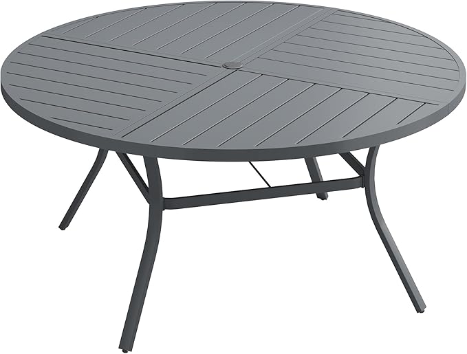 VICLLAX Outdoor Patio Round Dining Table, 50"x 50" Spliced Metal Tabletop for Deck Lawn Garden Backyard, Dark Grey