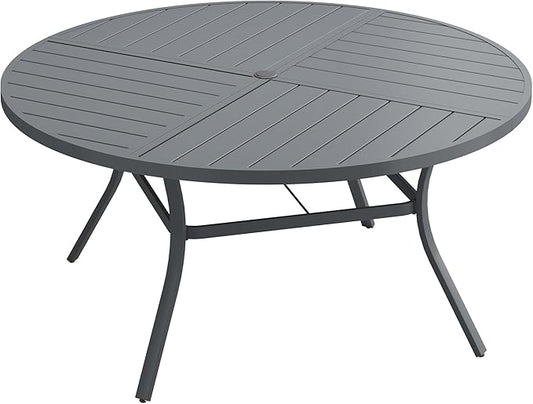 VICLLAX Outdoor Patio Round Dining Table, 50"x 50" Spliced Metal Tabletop for Deck Lawn Garden Backyard, Dark Grey