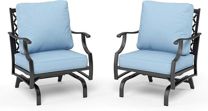 HERA'S HOUSE Outdoor Chairs Set of 2, 2 x Patio Chair with Blue Cushions, All Weather Outdoor Furniture for Lawn Garden Backyard Deck(Rocking Chairs)