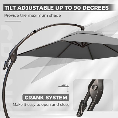 Grand patio 9x12 FT Cantilever Umbrella with Base & Cover Outdoor Aluminum Rectangle Offset Umbrellas Canopy for Pool Yard (Gray, 9x12 FT)