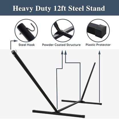 SUNCREAT Hammocks for Outside with Stand, Quick Dry Two Person Hammock with Head Pillow, 450 lbs Capacity, Navy
