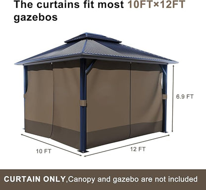 BPS 10' x 12' Gazebo Curtain Privacy 4-Panel Sidewall Outdoor Replacement Shade (Only Curtain)