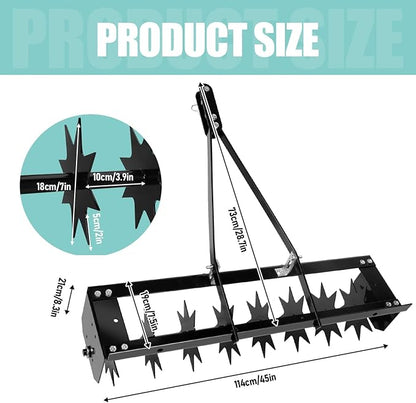 45" 3-Second Hooked Tow Aerator - 400 lbs Capacity Aerators with Galvanized Steel Spikes and Weighted Tray, Rolling Soil Aerators for Tractor/Mower, Farm and Golf Course
