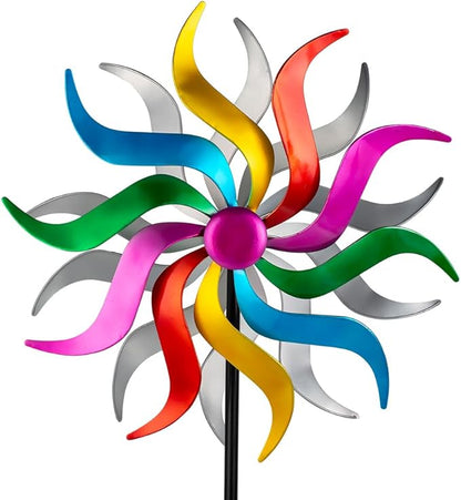 Wind Spinners Outdoor, Colorful Metal Wind Sculptures & Spinners, 15" Dia x 58" H Large Kinetic Windmills for Garden Yard Decor