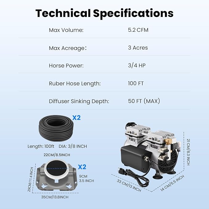 Pond Aerator Pump with Outdoor Cabinet, Touchscreen Displayer Operation, Ventilation Fan for Deep Water Circulation