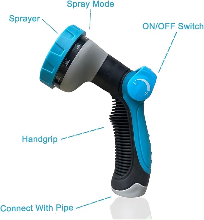 100Ft Non-Expandable Garden Hose, Flexible Water Hose with 10-Pattern Spray Nozzle, Lightweight Hose Pipe, Kink-Free, Leak-Proof, 3/4" Solid Metal Fittings (Blue)