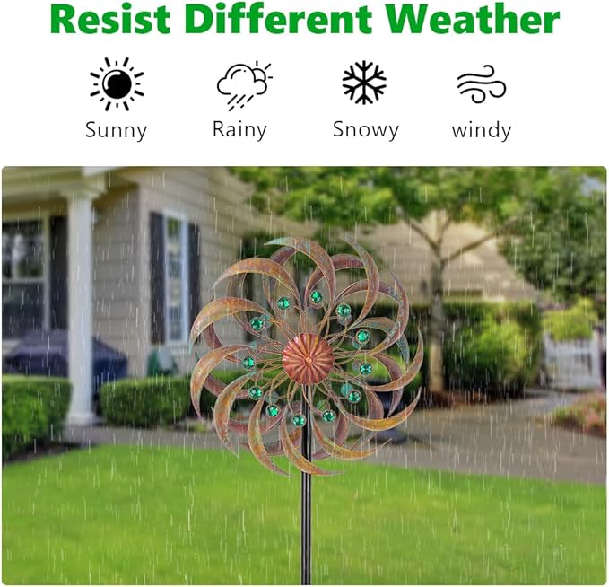 VEWOGARDEN Garden Metal Wind Spinners Outdoor Kinetic Wind Sculptures & Spinners for Yard Lawn Patio Decorations, Patina