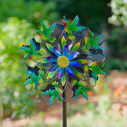 Hummingbird Wind Spinner, Metal Outdoor Wind Sculptures & Spinners, 68.5 Inch Double Windmill Spinner for Yard Lawn Garden Decor