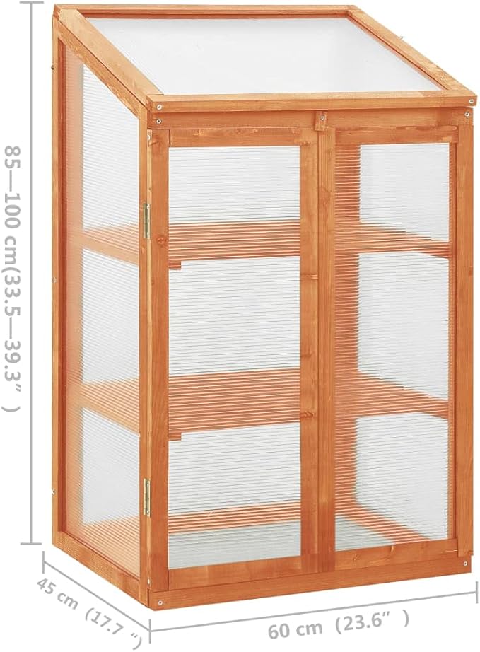 Wooden Garden Greenhouse，Wood Raised Plants Bed Raised Flower Planter Box, Garden Wood Cold Frame Greenhouse Flower Planter, Brown 23.6"x17.7"x39.4" Firwood,-680