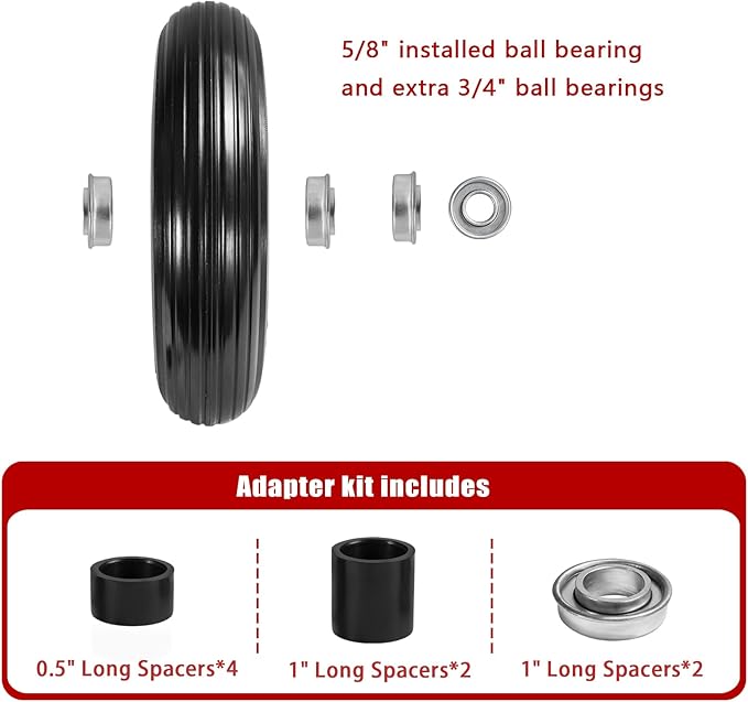 14.5" Wheelbarrow Tires Fits 3.50/2.50-8, 4.00-6, 4.00-8, 4.80/4.00-8 Flat Free Tire with 3" - 6" Centered Hub, 3/4" or 5/8" Bushing, Universal Replacement Wheelbarrow Wheels, 1 Pack