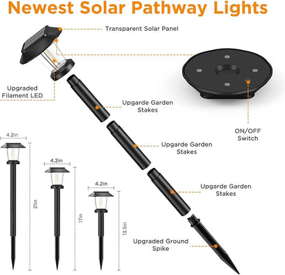 ALEPOD Solar Pathway Lights Outdoor - 8 Pack Solar Powered Garden Lights Waterproof, Decor Landscape Lighting with Three Lighting Modes for Yard, Lawn, Walkway, Driveway, Warm White