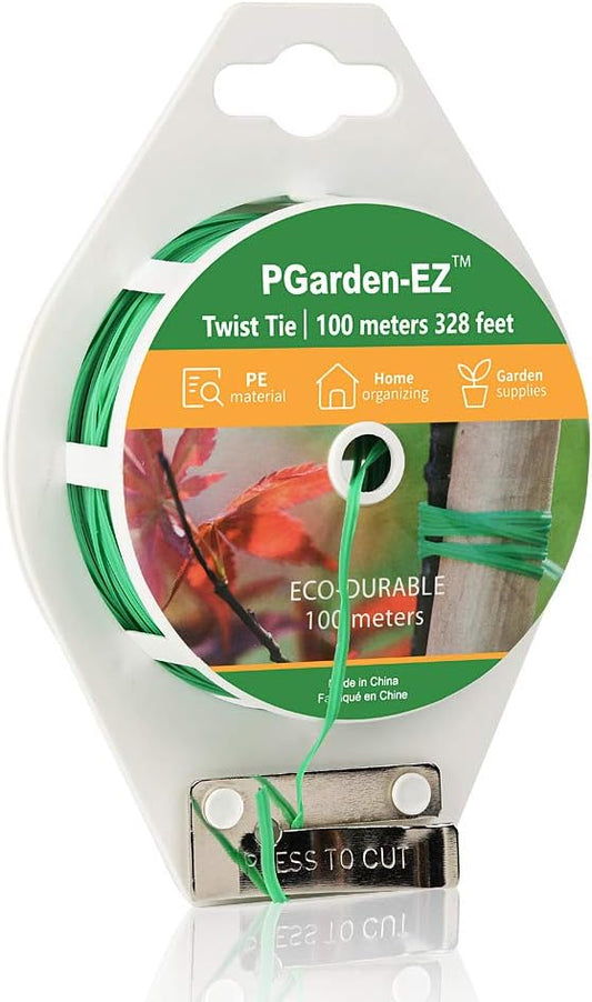 Twist Ties - 328ft Plant Ties PE-Coated Garden Ties with Cutter for Gardening Tomatoes Vines and Office Home Cable Organizing (1Reel/Green)…